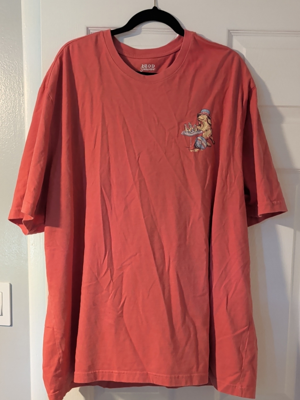 Izod Men's Coral Crewneck Tee with Surf Dog Embroidery